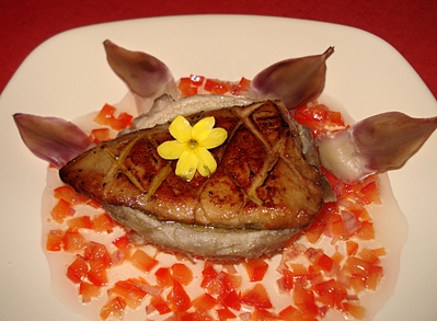 Foie gras sur Fond d'Artichaut et vinaigrette de poivron -- 11/02/11