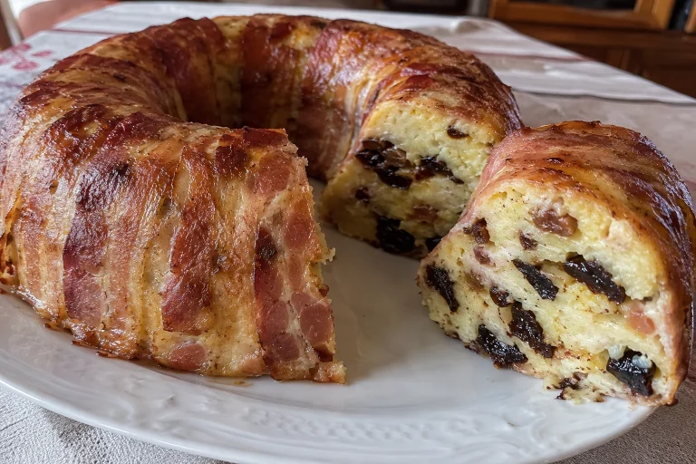 Farcement savoyard traditionnel aux pommes de terre, pruneaux, raisins secs et poitrine fumée